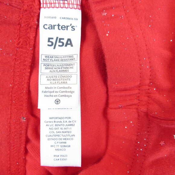 Carter's Toddler Girl's Size 5 Leggings Red Silver Glitter Star Sparkle Holiday - Picture 3 of 8